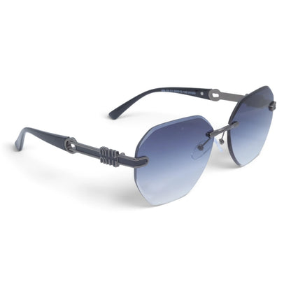 U&EYE The Aurelia rimless butterfly sunglasses in Black / Lavender-Blue Gradient — angled view