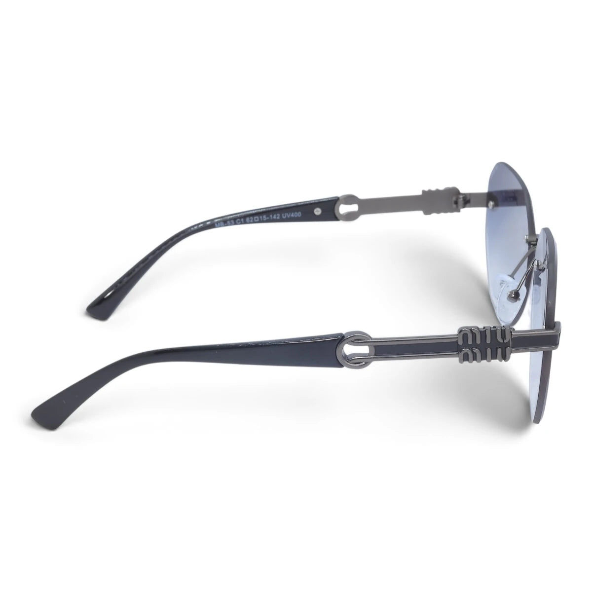 U&EYE The Aurelia rimless butterfly sunglasses in Black / Lavender-Blue Gradient — side view