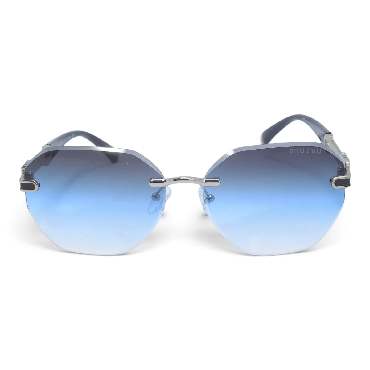 U&EYE The Aurelia rimless butterfly sunglasses in Silver / Blue Gradient — front view