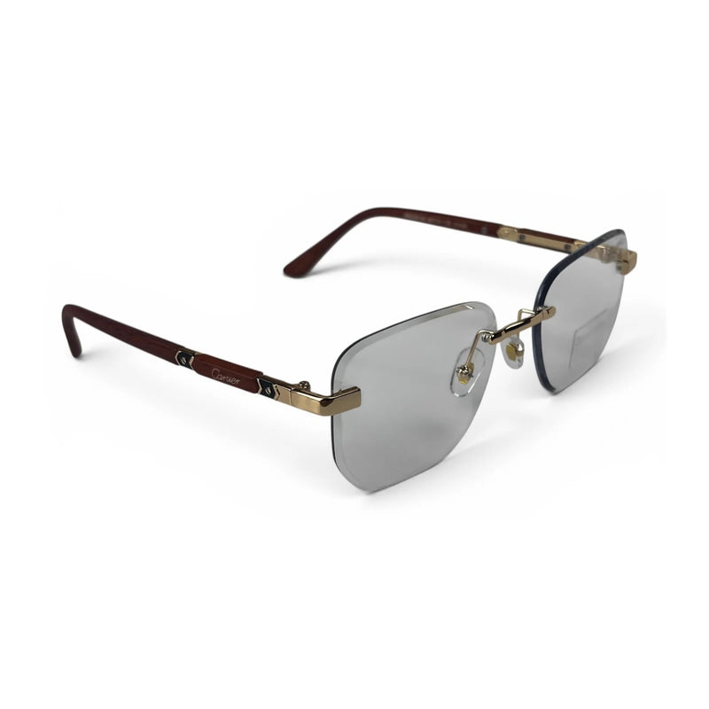 The ‘Auren’ Rimless Geometric Sunglasses | Gold Brown Clear