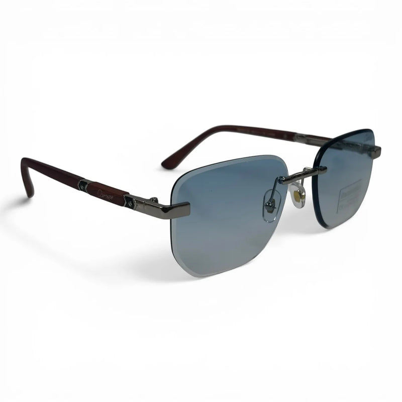 The ‘Auren’ Rimless Geometric Sunglasses | Gold Burgundy Blue