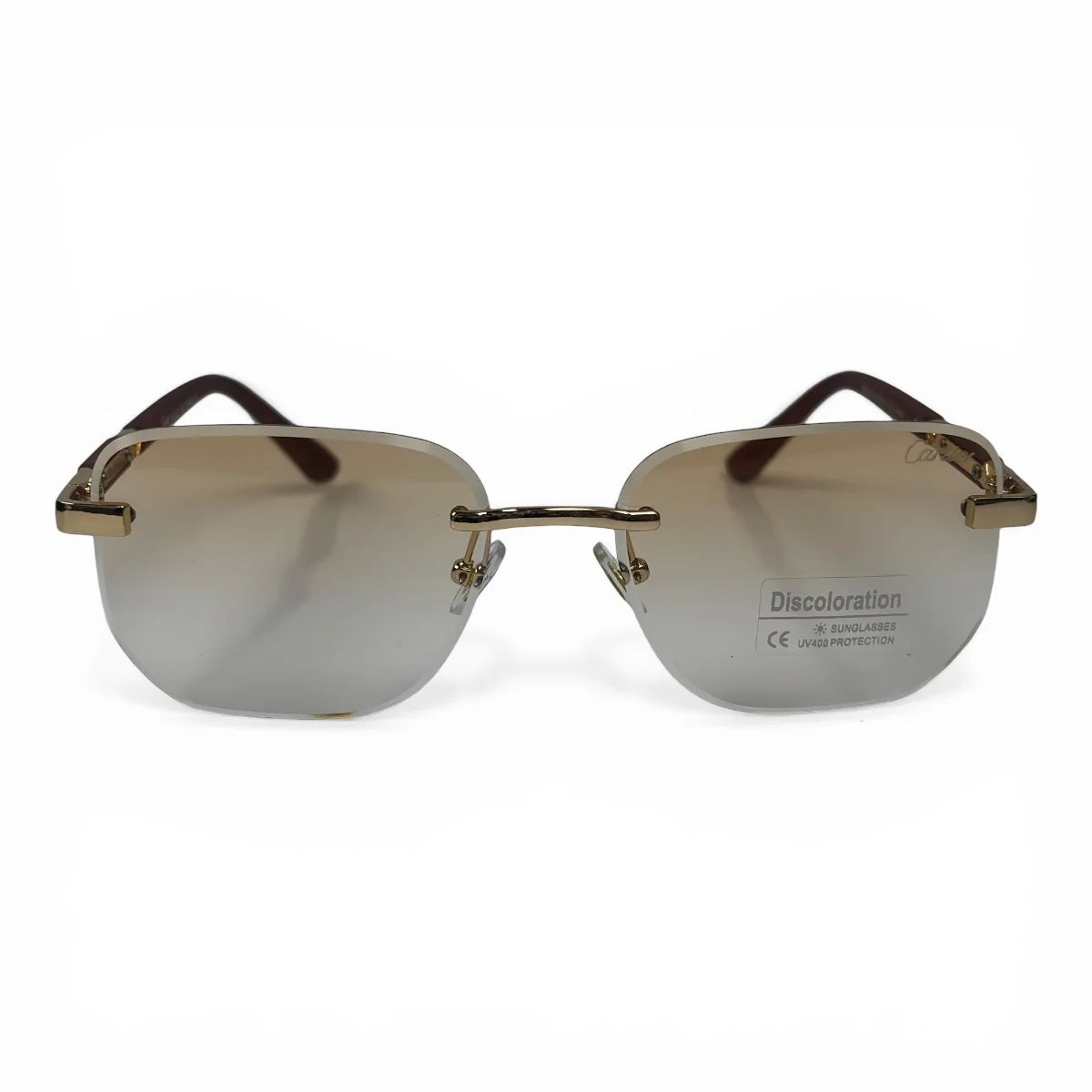 The Auren Rimless Geometric sunglasses in Gold Burgundy with Champagne Gradient lenses, straight front view