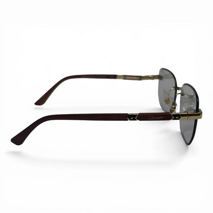 The Auren Rimless Geometric sunglasses in Gold Burgundy with Silver Gradient lenses, side profile view