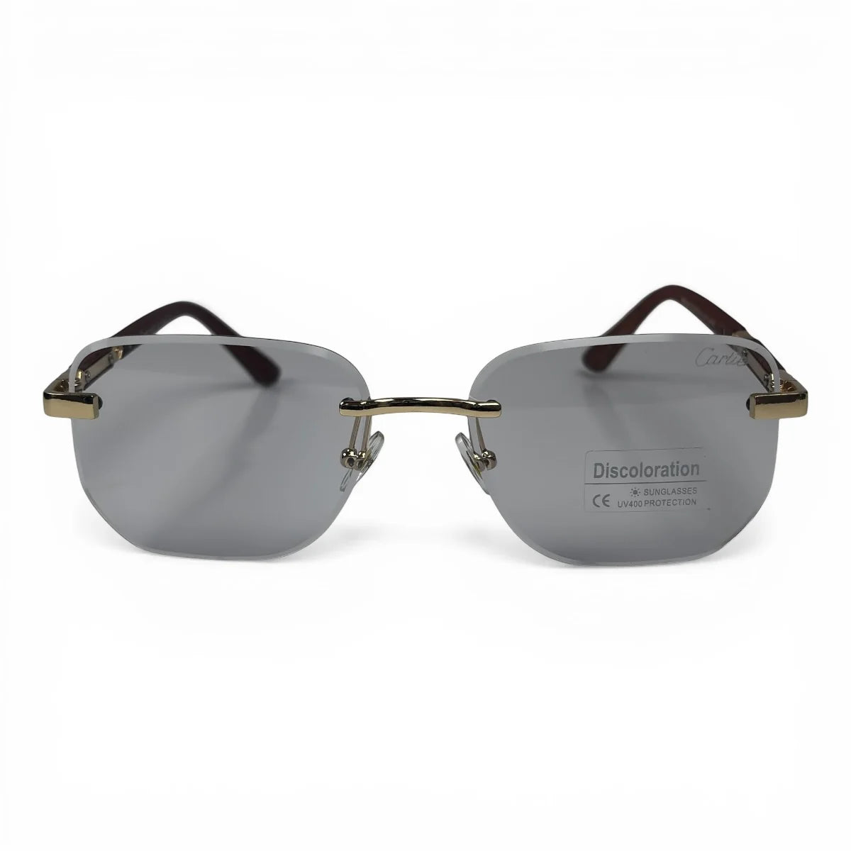 The Auren Rimless Geometric sunglasses in Gold Burgundy with Silver Gradient lenses, straight front view