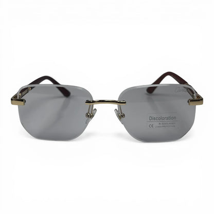 The Auren Rimless Geometric sunglasses in Gold Burgundy with Silver Gradient lenses, straight front view