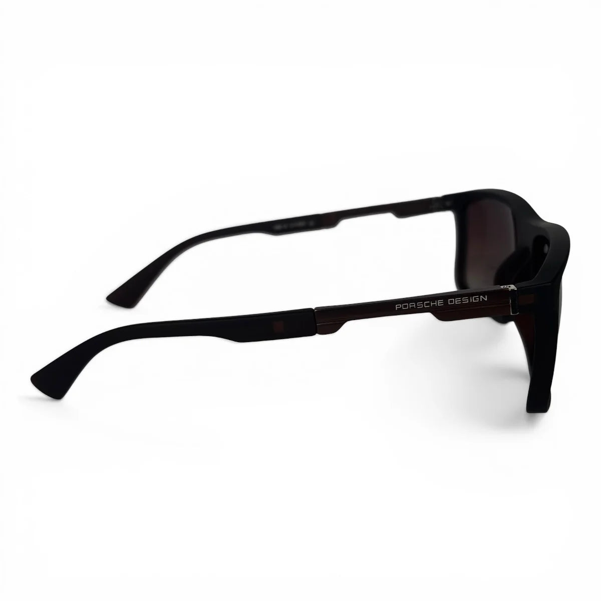 The Axiom Rectangle sunglasses in Black with Brown Gradient lenses, side profile view