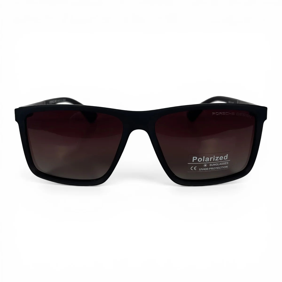 The Axiom Rectangle sunglasses in Black with Brown Gradient lenses, straight front view