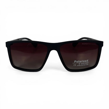 The Axiom Rectangle sunglasses in Black with Brown Gradient lenses, straight front view