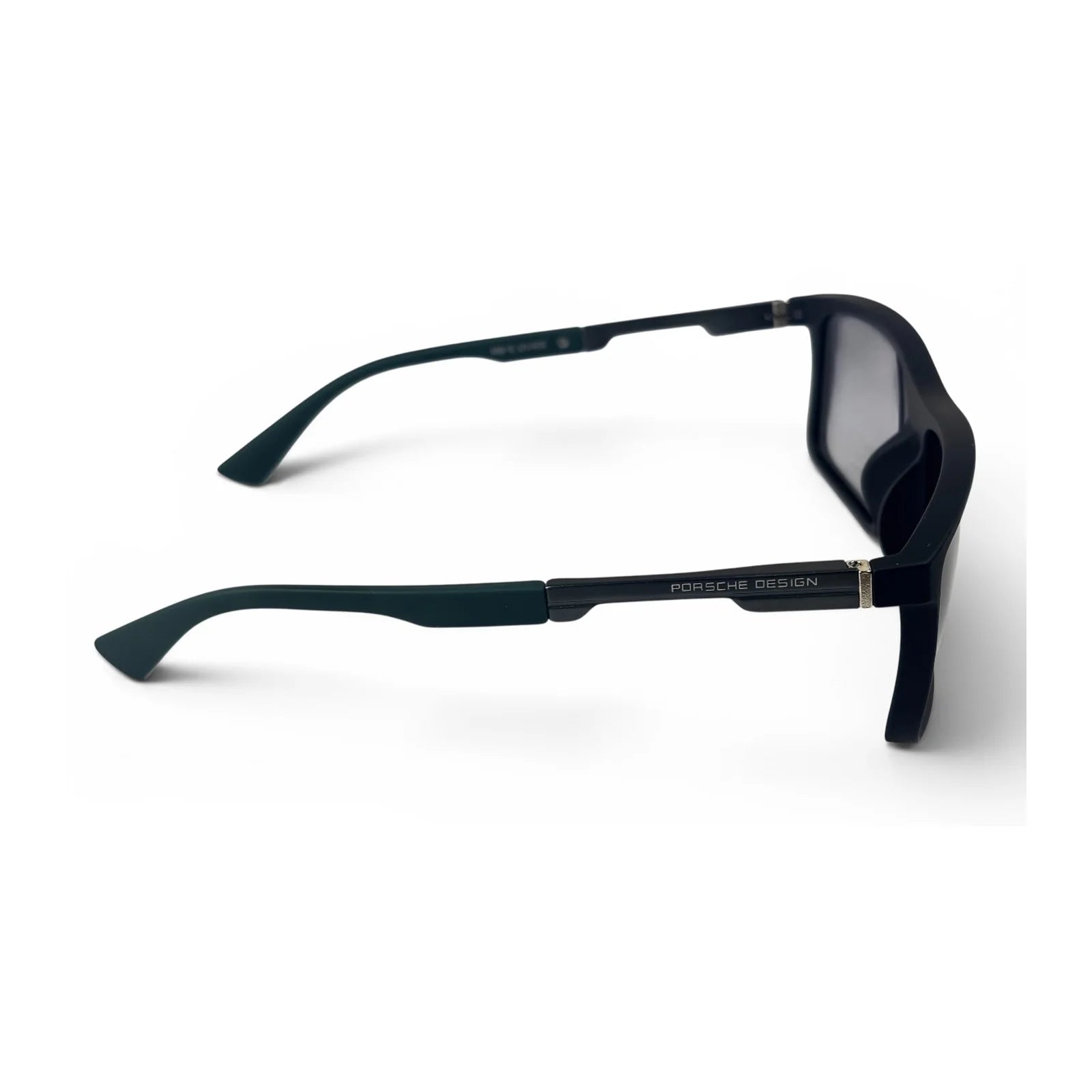 The Axiom Rectangle sunglasses in Black with Purple Gradient lenses, side profile view