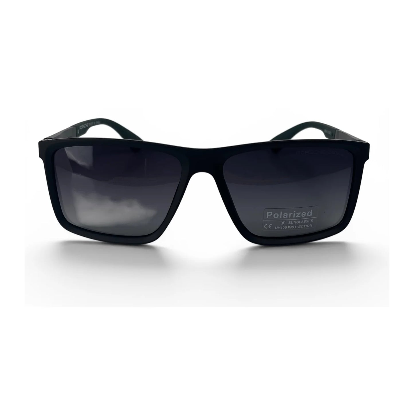 The Axiom Rectangle sunglasses in Black with Purple Gradient lenses, straight front view