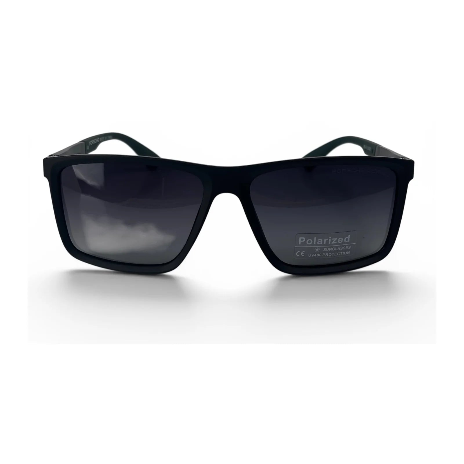 The Axiom Rectangle sunglasses in Black with Purple Gradient lenses, straight front view