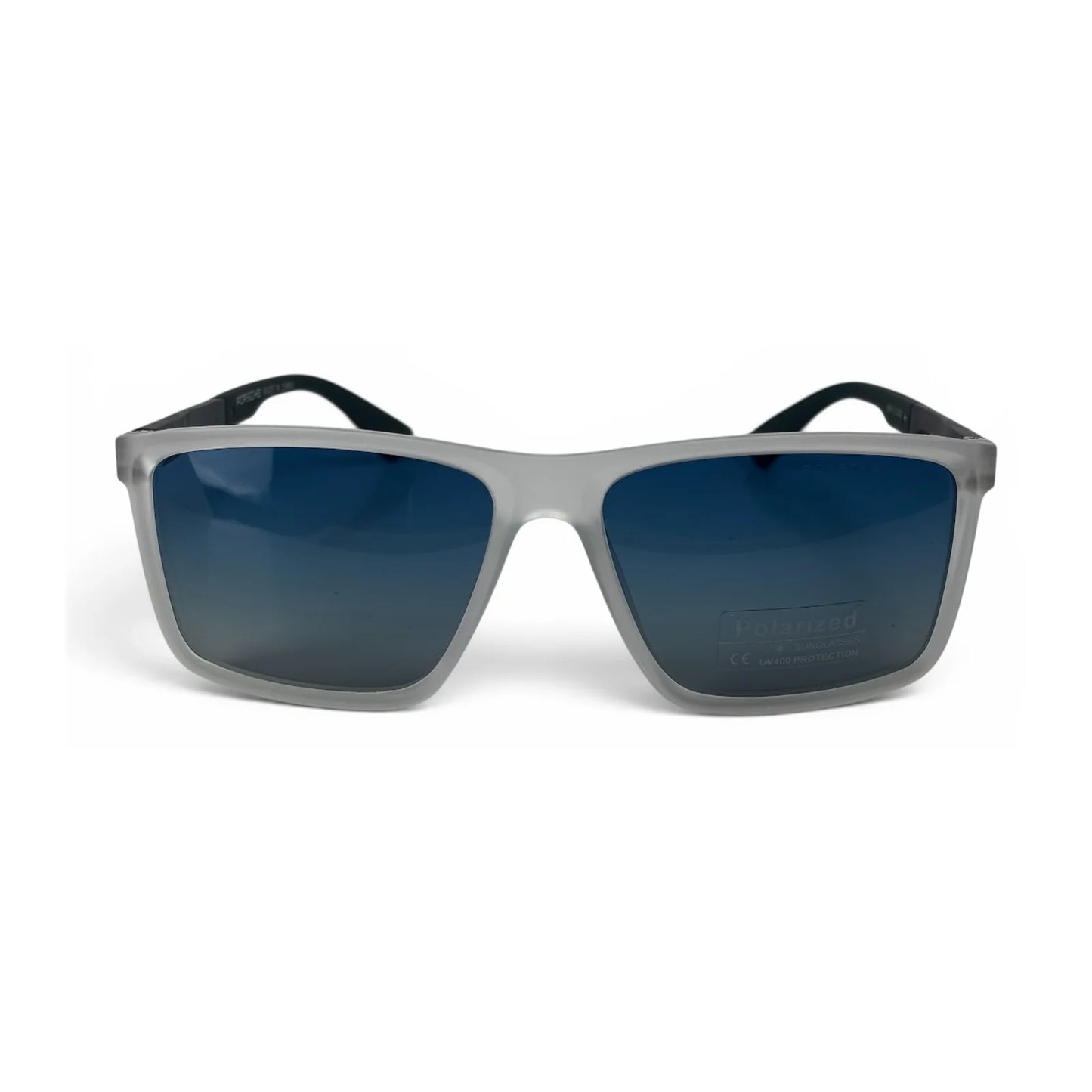 The Axiom Rectangle sunglasses in Clear White with Blue Gradient lenses, straight front view