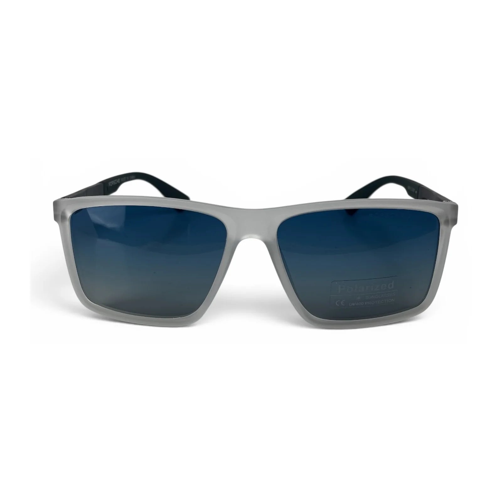 The Axiom Rectangle sunglasses in Clear White with Blue Gradient lenses, straight front view