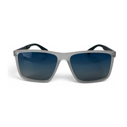 The Axiom Rectangle sunglasses in Clear White with Blue Gradient lenses, straight front view