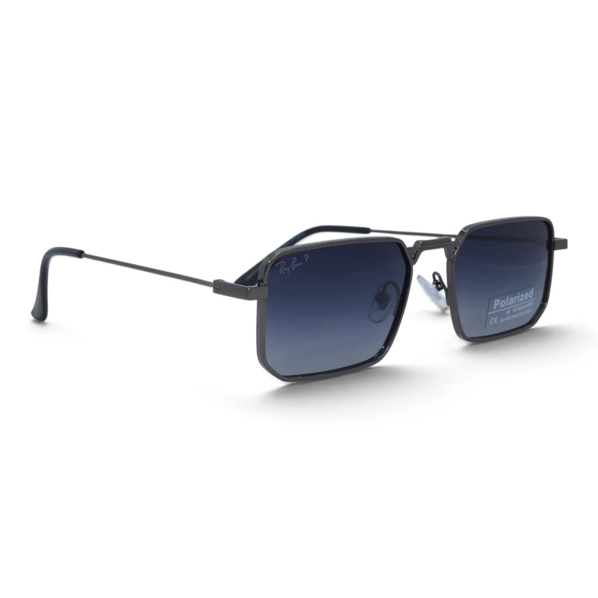 U&EYE The Axton rectangle polarized sunglasses in Gunmetal / Blue-Violet Gradient — angled view