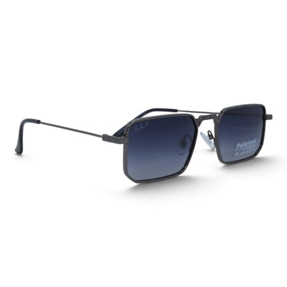 U&EYE The Axton rectangle polarized sunglasses in Gunmetal / Blue-Violet Gradient — angled view