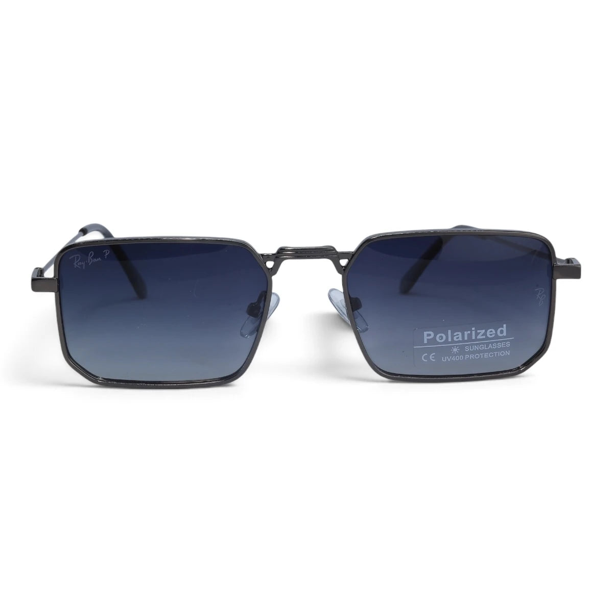 U&EYE The Axton rectangle polarized sunglasses in Gunmetal / Blue-Violet Gradient — front view