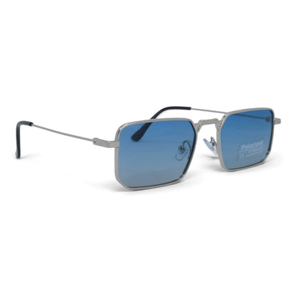 U&EYE The Axton rectangle polarized sunglasses in Silver / Blue Mirror — angled view