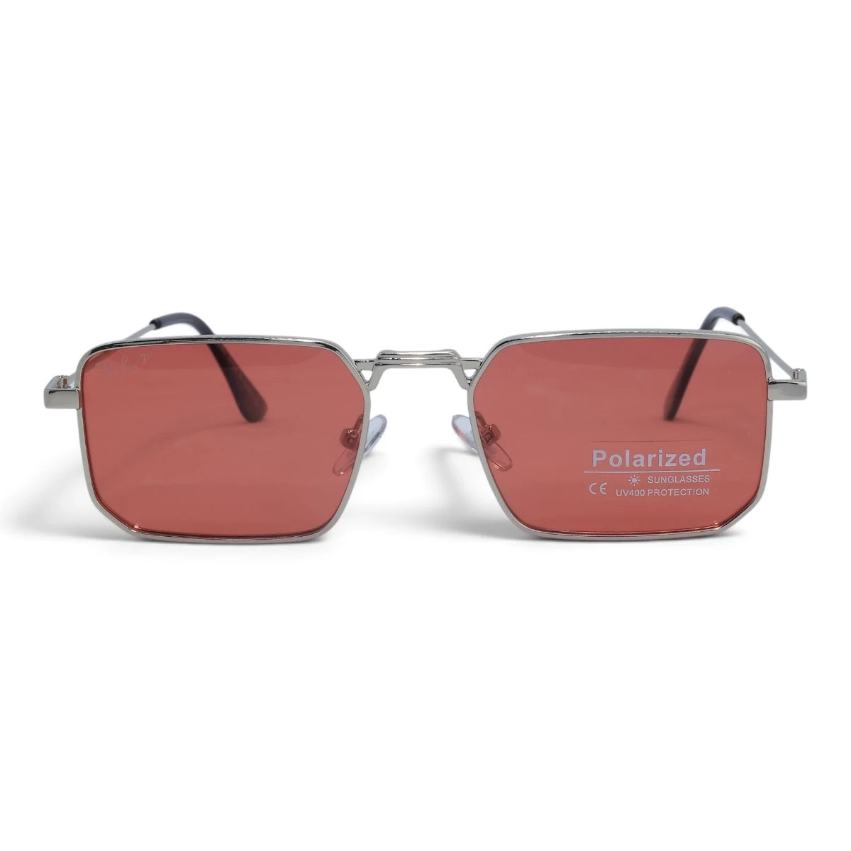 U&EYE The Axton rectangle polarized sunglasses in Silver / Rose — front view