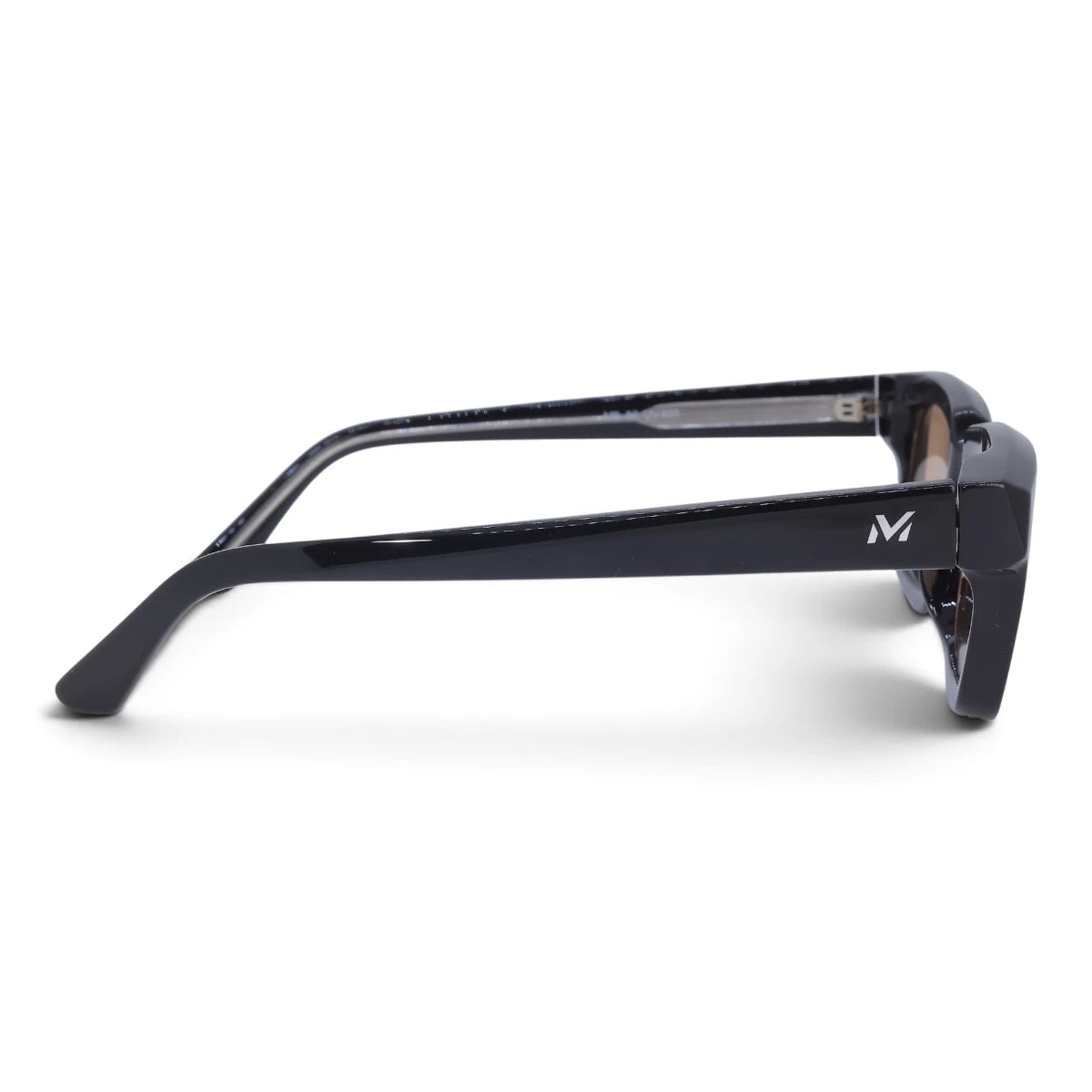 U&EYE The Bastian chunky square sunglasses in Polished Black / Champagne Mirror — side view