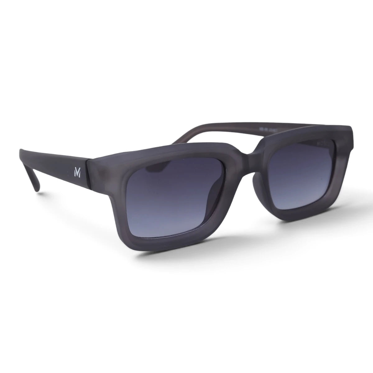 U&EYE The Bastian chunky square sunglasses in Smoke Gray / Violet-Blue Gradient — angled view