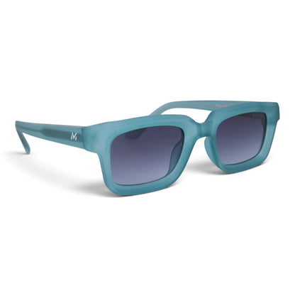 U&EYE The Bastian chunky square sunglasses in Teal / Violet-Blue Gradient — angled view