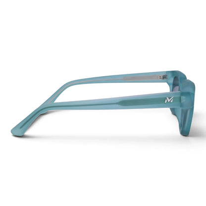 U&EYE The Bastian chunky square sunglasses in Teal / Violet-Blue Gradient — side view