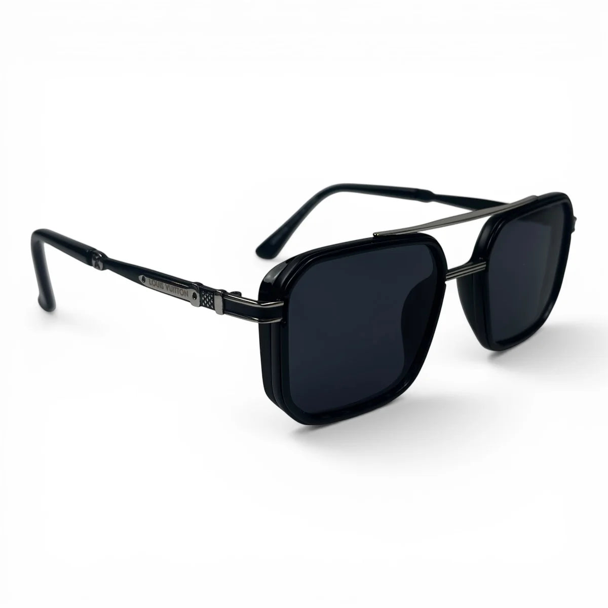 The Caden Square sunglasses in Black with Dark Gray lenses, angled three-quarter view