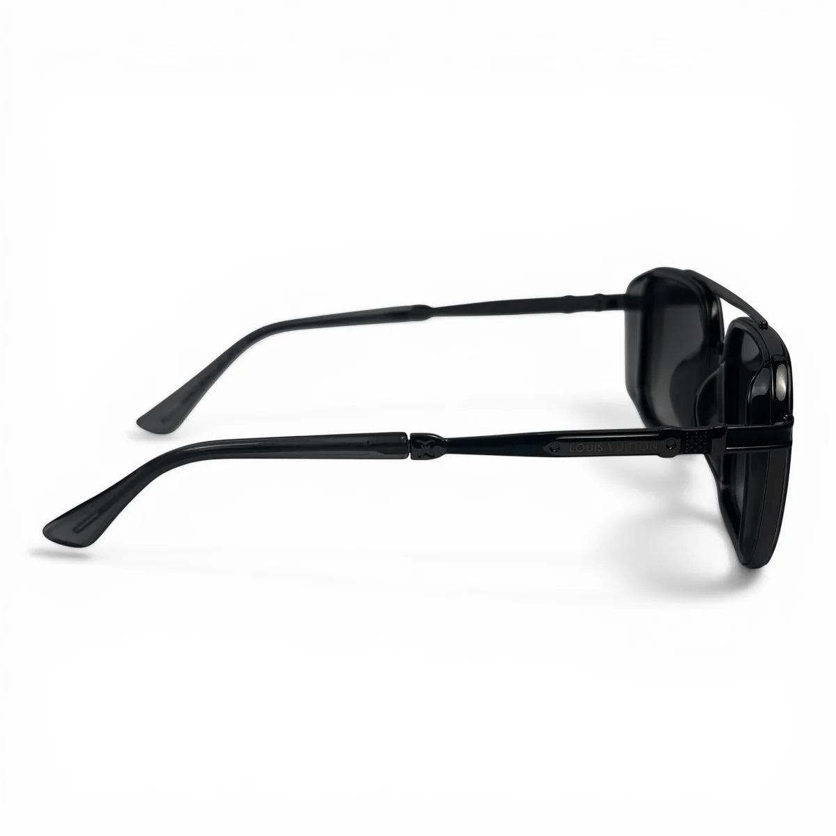 The Caden Square sunglasses in Black with Gray Gradient lenses, side profile view