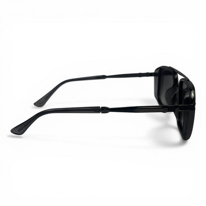 The Caden Square sunglasses in Black with Gray Gradient lenses, side profile view