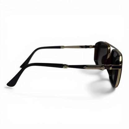 The Caden Square sunglasses in Gold Black with Brown Gradient lenses, side profile view