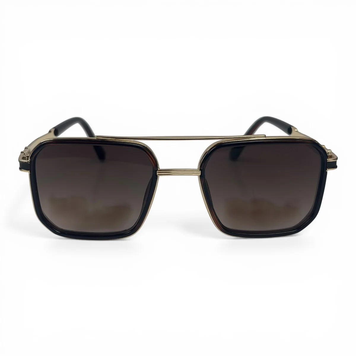 The Caden Square sunglasses in Gold Black with Brown Gradient lenses, straight front view