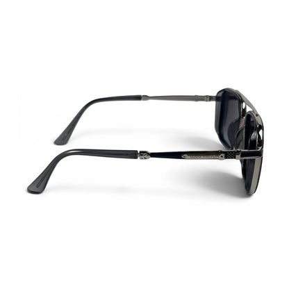 The Caden Square sunglasses in Gunmetal with Purple Gradient lenses, side profile view