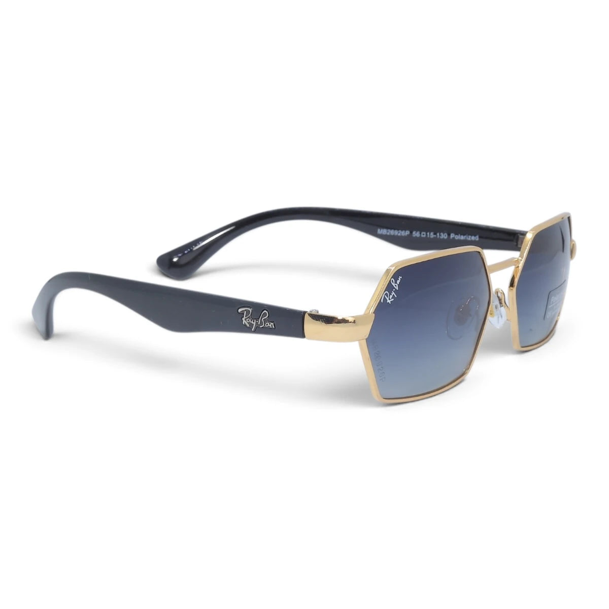 U&EYE The Caelum hexagonal polarized sunglasses in Gold / Blue Gradient — angled view