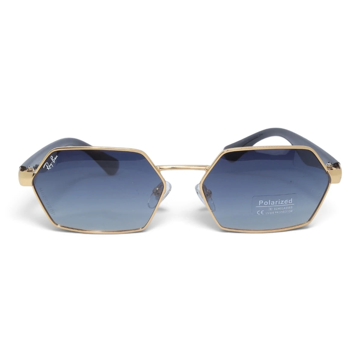 U&EYE The Caelum hexagonal polarized sunglasses in Gold / Blue Gradient — front view