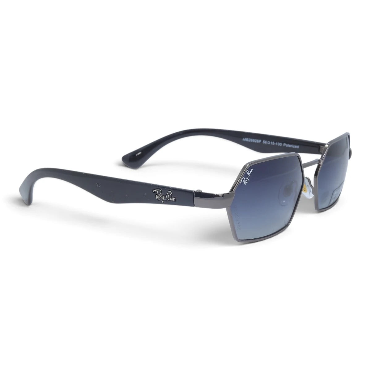 U&EYE The Caelum hexagonal polarized sunglasses in Gunmetal / Blue Gradient — angled view