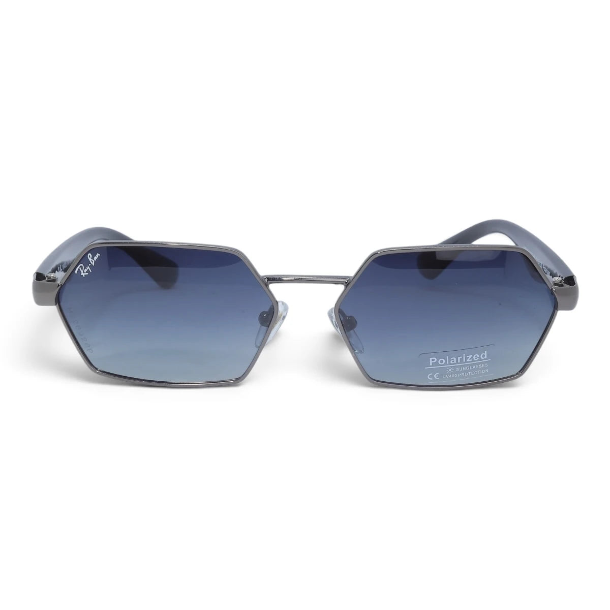 U&EYE The Caelum hexagonal polarized sunglasses in Gunmetal / Blue Gradient — front view