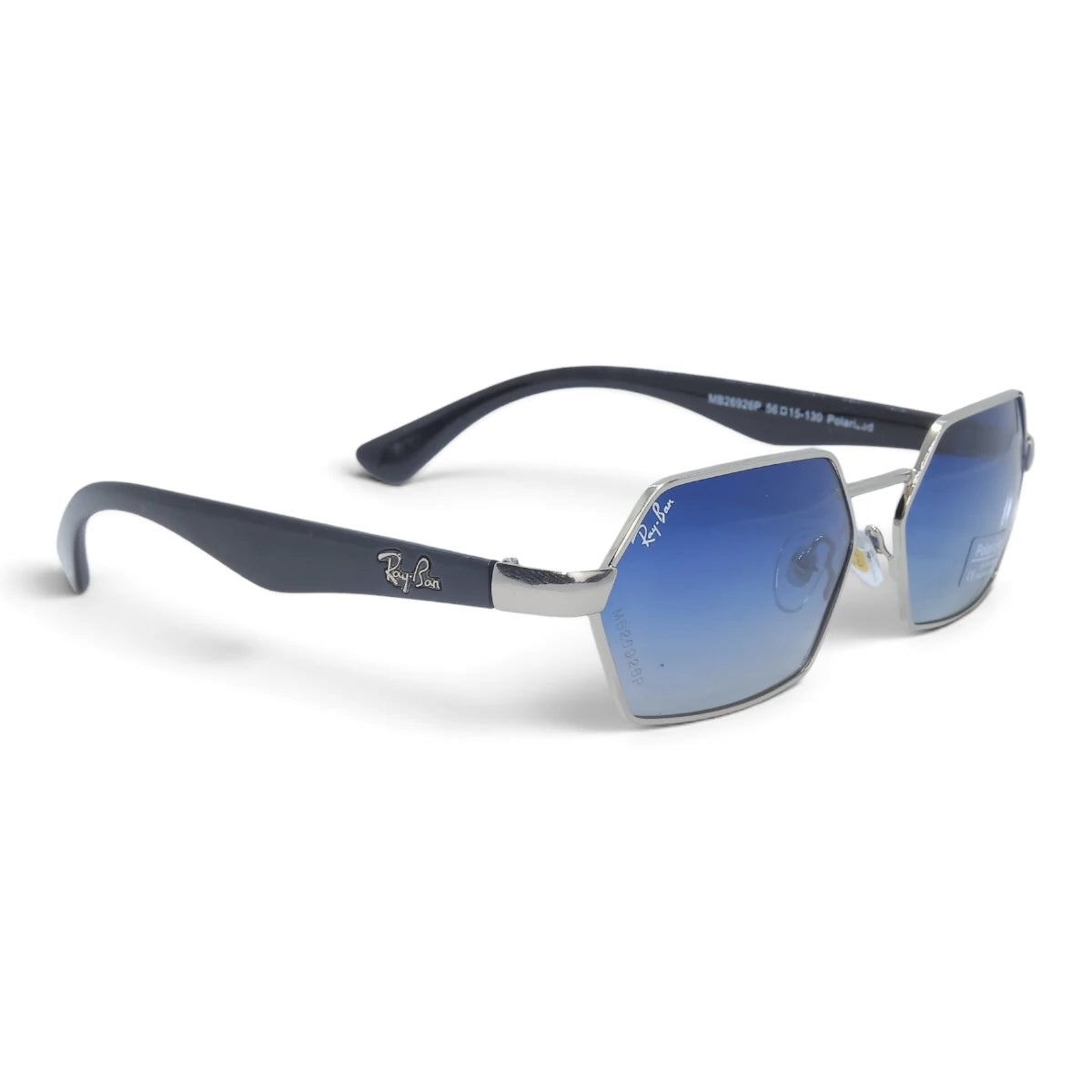 U&EYE The Caelum hexagonal polarized sunglasses in Silver / Blue Gradient — angled view