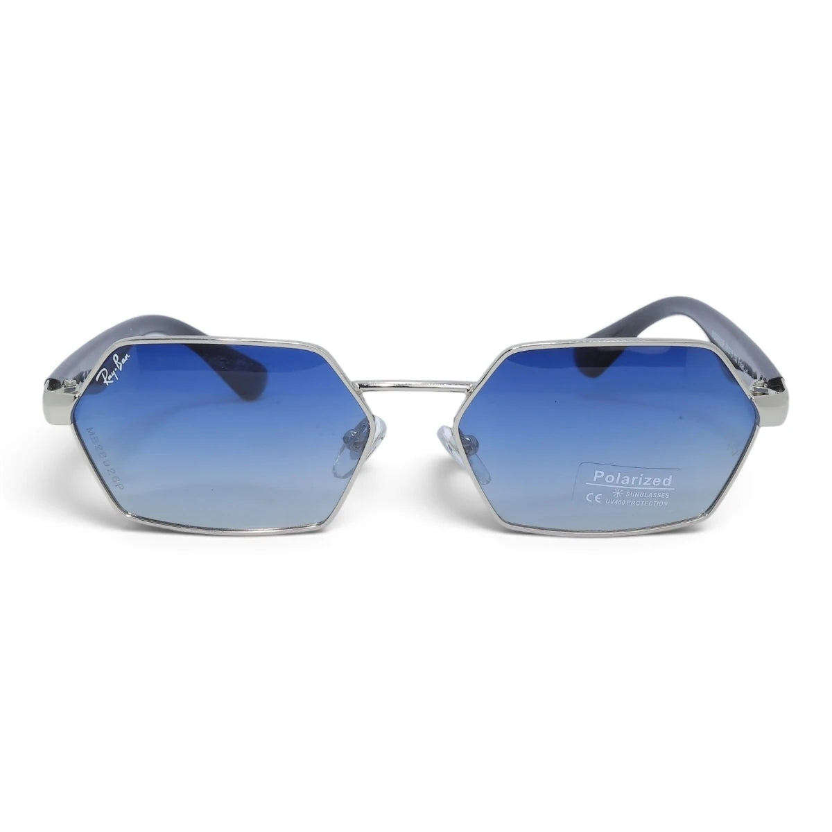 U&EYE The Caelum hexagonal polarized sunglasses in Silver / Blue Gradient — front view