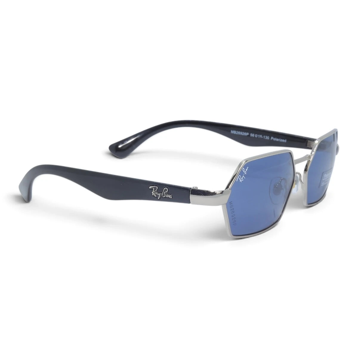 U&EYE The Caelum hexagonal polarized sunglasses in Silver / Blue — angled view