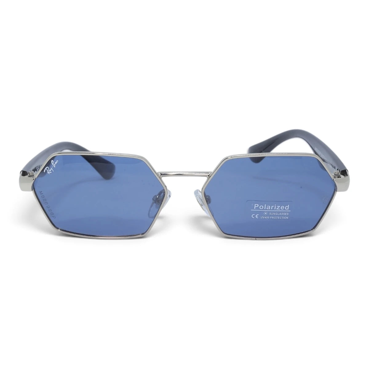 U&EYE The Caelum hexagonal polarized sunglasses in Silver / Blue — front view