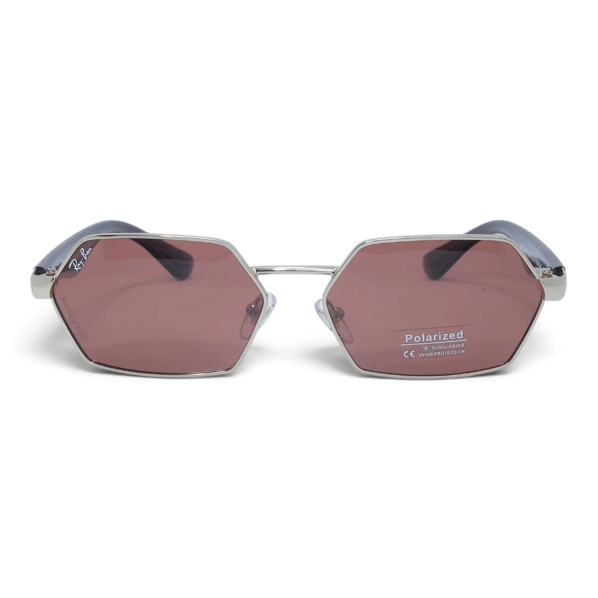 U&EYE The Caelum hexagonal polarized sunglasses in Silver / Rose — front view