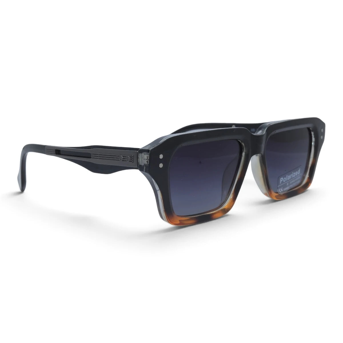 U&EYE The Caspian square polarized sunglasses in Black-Amber Ombré / Violet-Blue Gradient — angled view