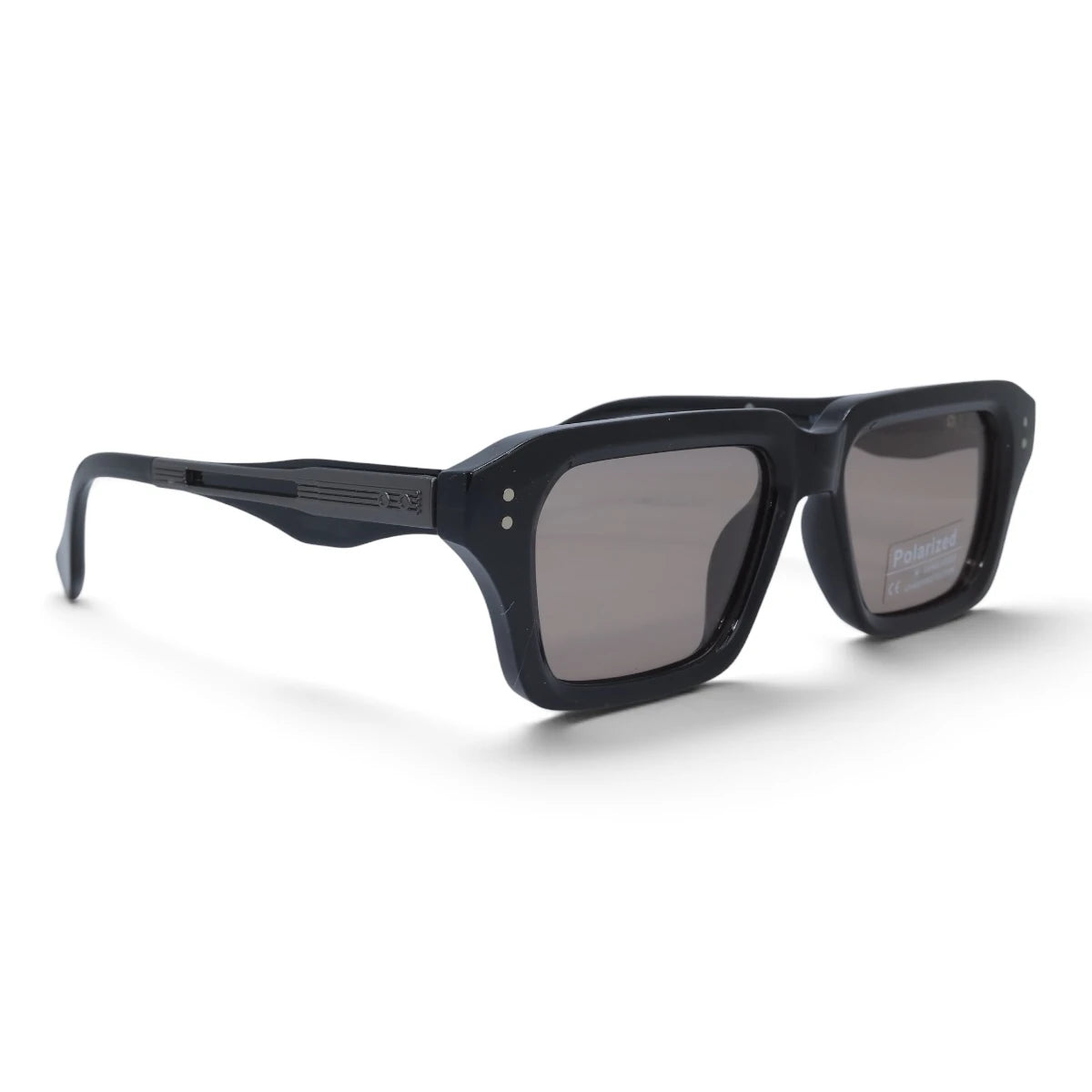 U&EYE The Caspian square polarized sunglasses in Black / Silver Mirror — angled view