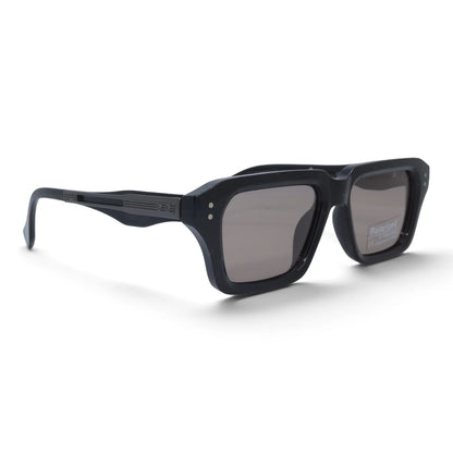 U&EYE The Caspian square polarized sunglasses in Black / Silver Mirror — angled view