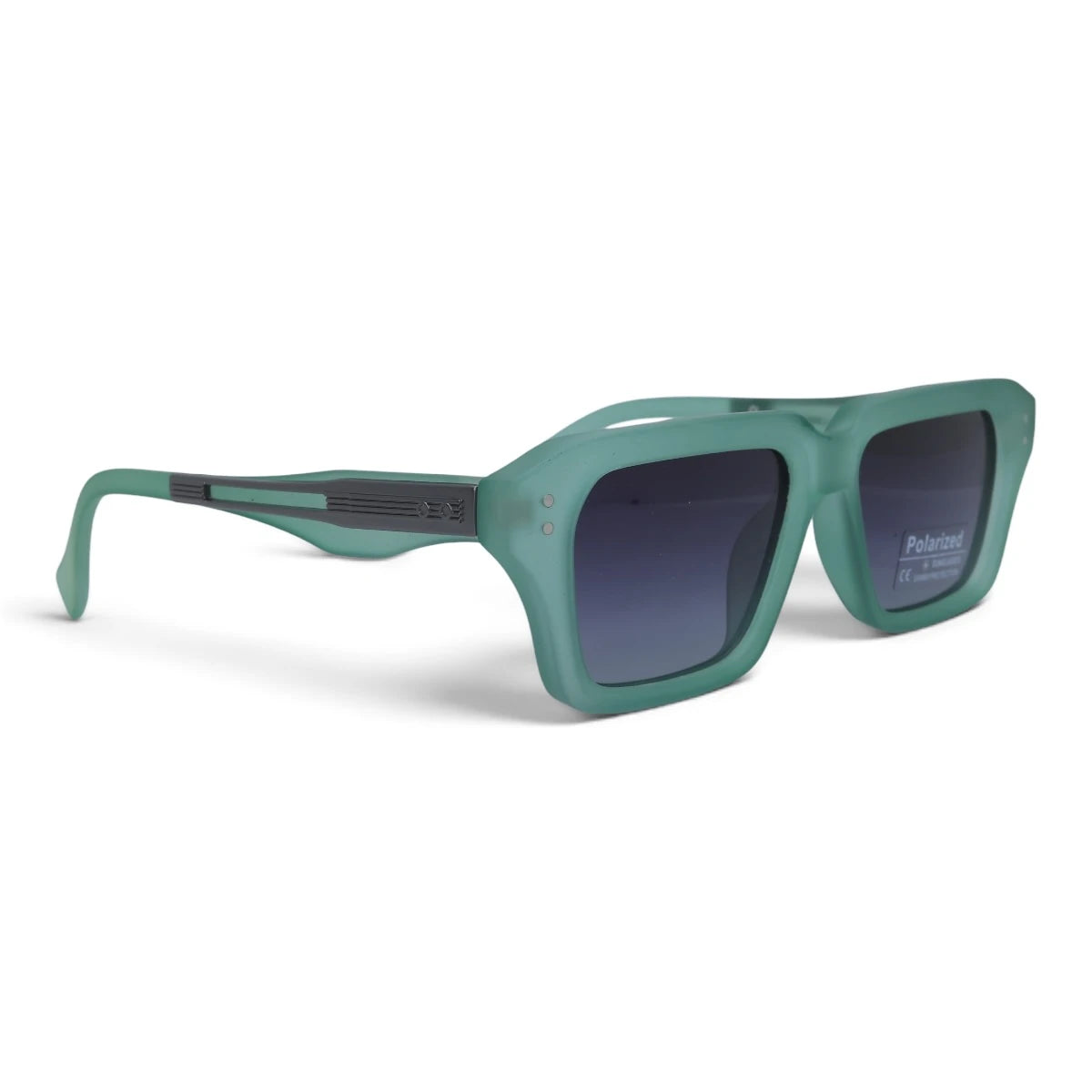 U&EYE The Caspian square polarized sunglasses in Mint Crystal / Violet-Blue Gradient — angled view
