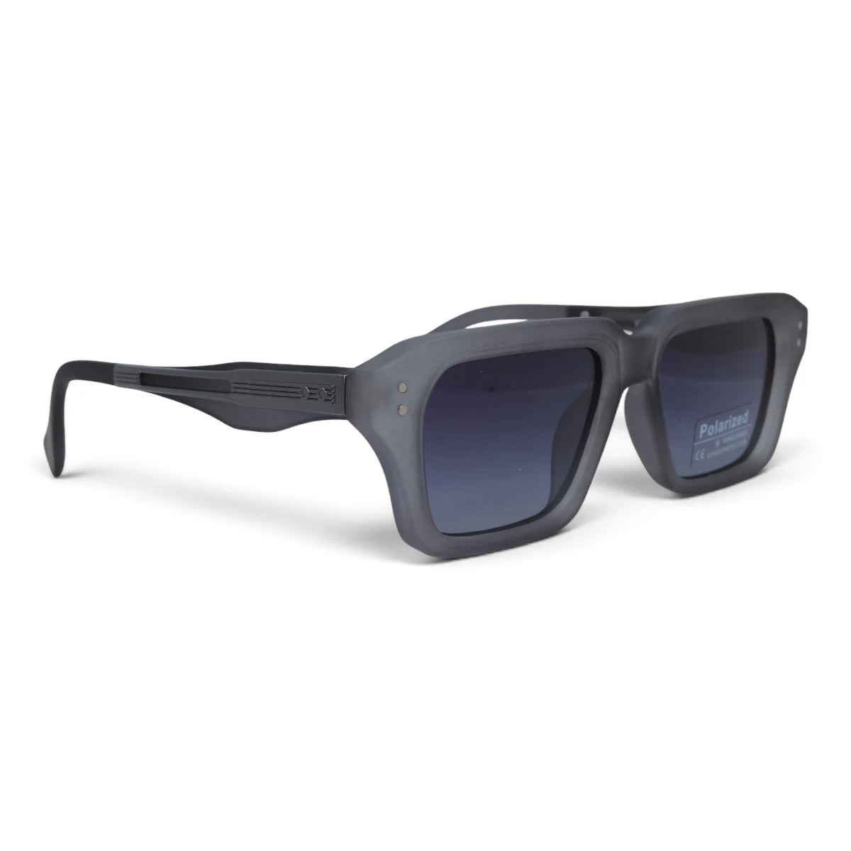 U&EYE The Caspian square polarized sunglasses in Smoke Gray / Violet-Blue Gradient — angled view