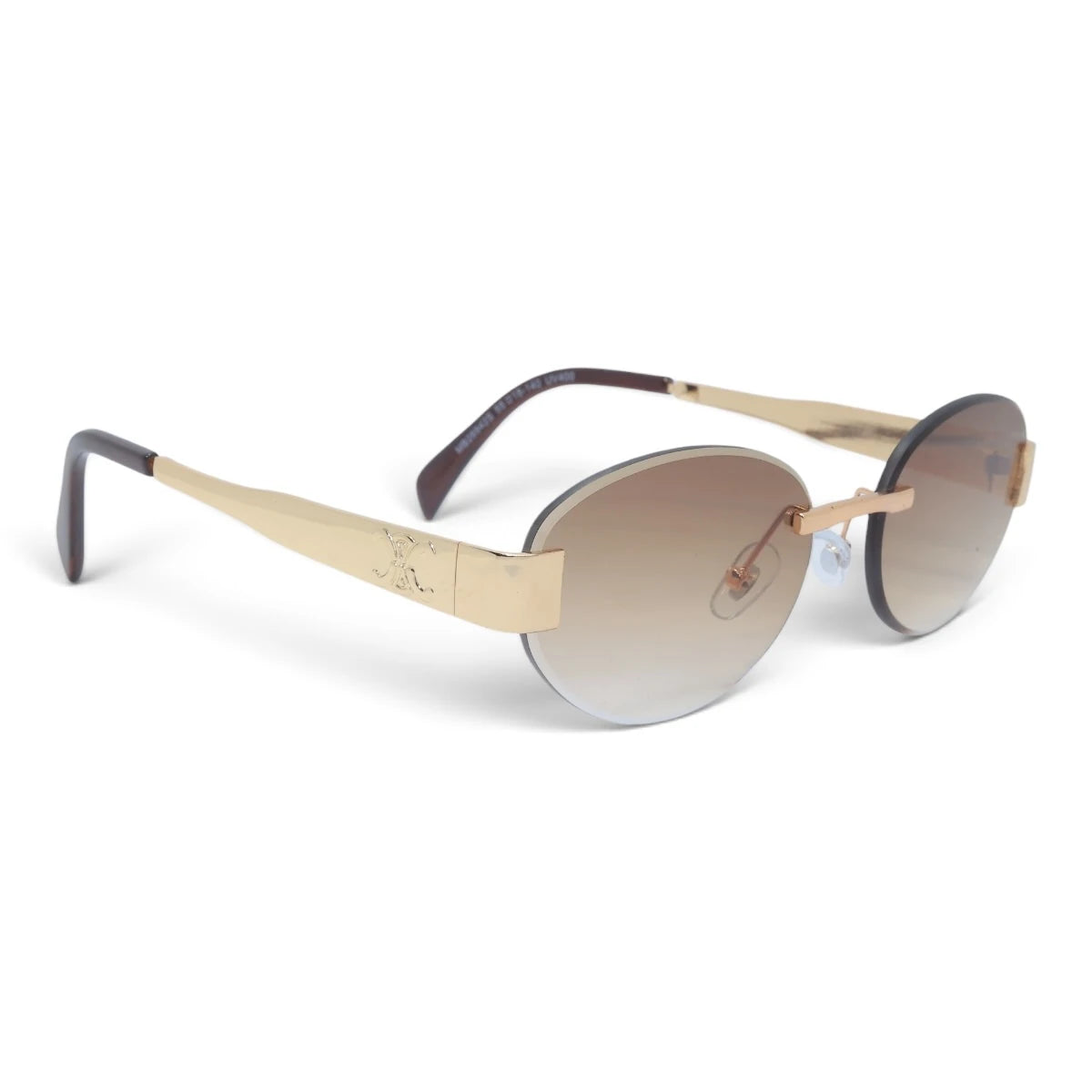U&EYE The Celeste rimless oval sunglasses in Gold / Brown Gradient — angled view