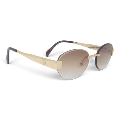 U&EYE The Celeste rimless oval sunglasses in Gold / Brown Gradient — angled view