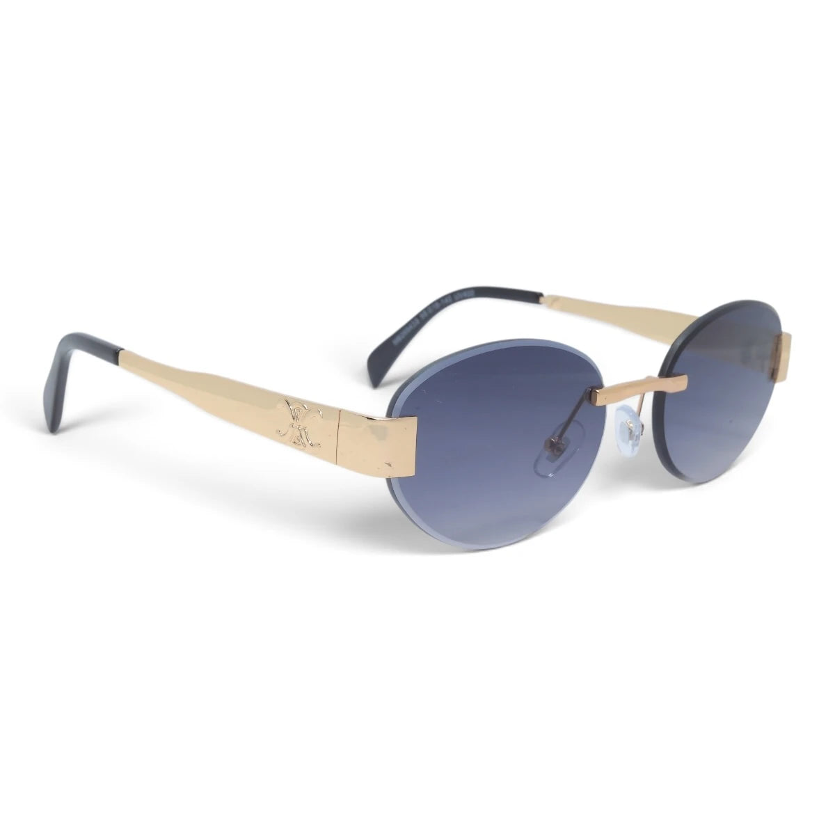 U&EYE The Celeste rimless oval sunglasses in Gold / Violet-Blue Gradient — angled view